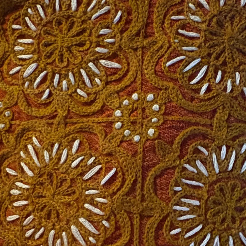Embroidered Orange and Gold Pillow Cover 18” square